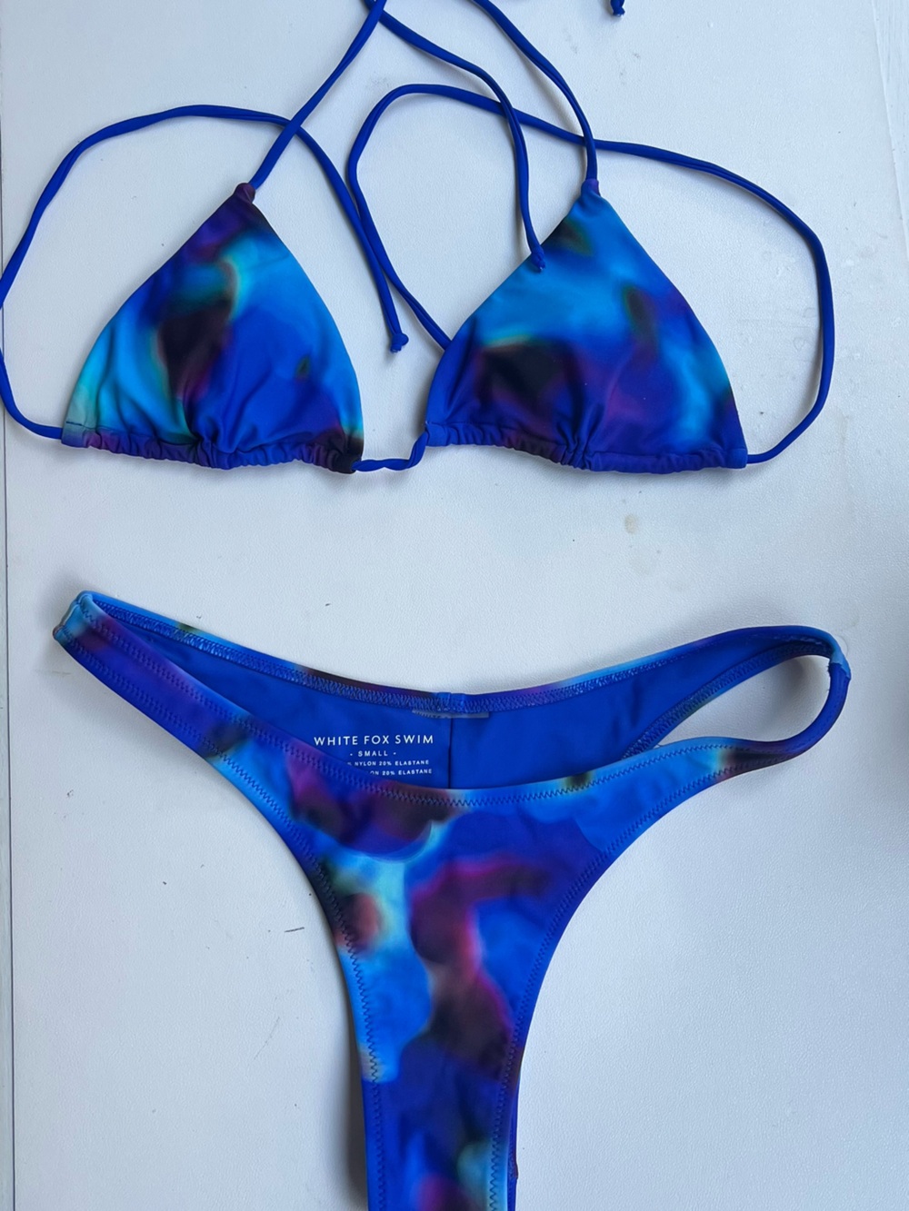 White Fox Boutique Blue & Teal Tie-Dye Triangle Bikini